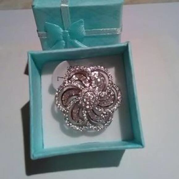 SIZE 7 LARGE FLOWER CAMELIA Ring 925 Silver Stamped Simulated Diamonds Cocktail - Picture 7 of 14